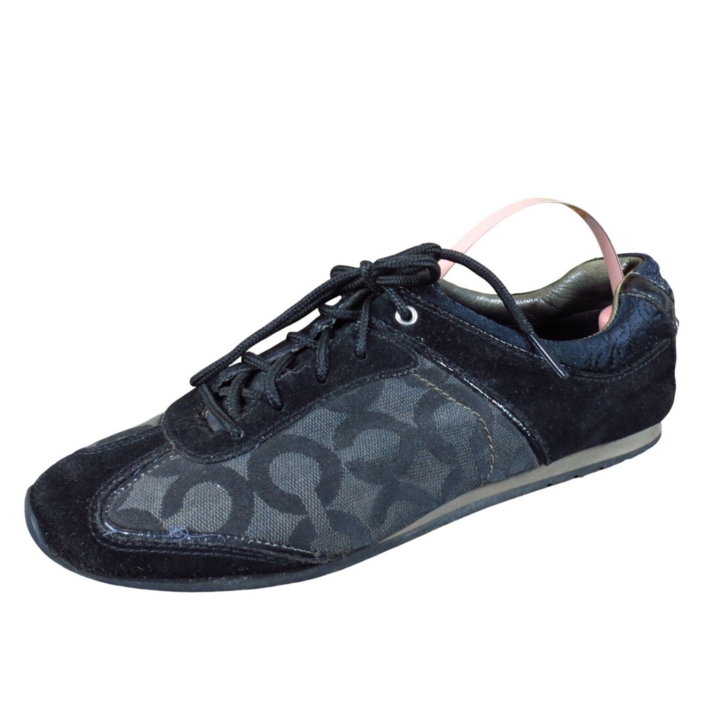 Coach Kelbie Womens Sneakers Size 7 Black Signature Canvas Leather Lace‎ Up